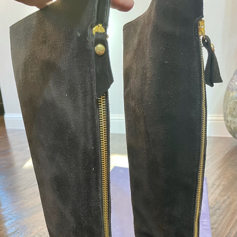 Stuart Weitzman Black Sohot Suede Zip Tall Boots